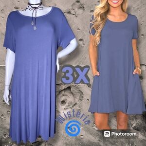 Comfy NWOT Plus Size A-line Soft T-shirt Dress Pockets Wisteria Periwinkle 3X